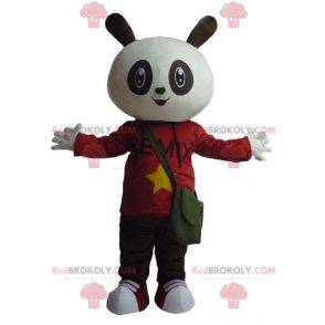 Mascotte de lapin blanc et noir en tenue rouge et noire -