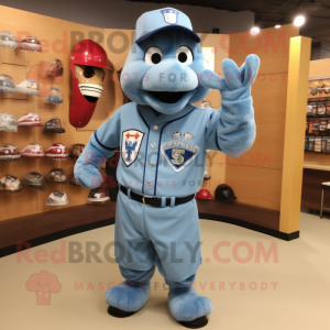 Sky Blue American Soldier mascot costume character dressed with a Baseball Tee and Earrings