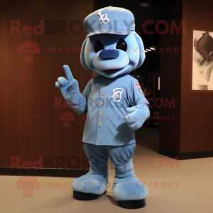 Sky Blue American Soldier mascot costume character dressed with a Baseball Tee and Earrings