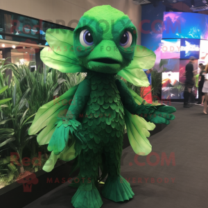 Forest Green Betta Fish mascot costume character dressed with a Bodysuit and Foot pads