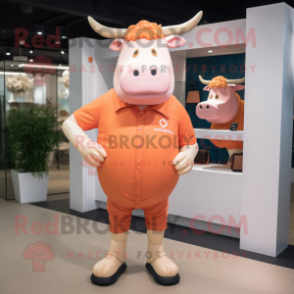 Peach Bull mascot costume character dressed with a Polo Shirt and Pocket squares