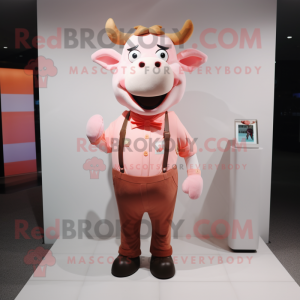 Peach Bull mascot costume character dressed with a Polo Shirt and Pocket squares