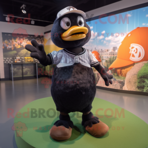 Black Gosling mascot costume character dressed with a Baseball Tee and Hair clips