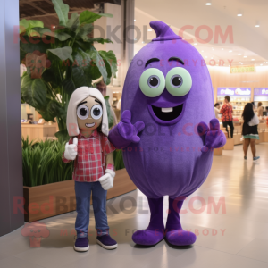 Lavender Eggplant mascot costume character dressed with a Boyfriend Jeans and Watches