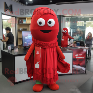 Red Pho mascot costume character dressed with a V-Neck Tee and Scarves