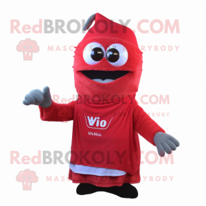 Red Pho mascot costume character dressed with a V-Neck Tee and Scarves