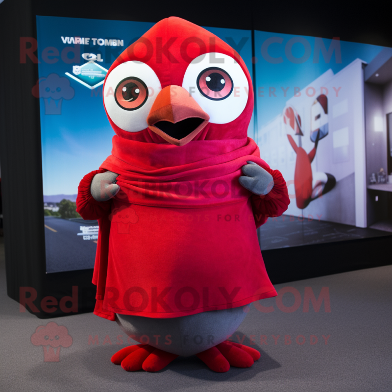 Red Pho mascot costume character dressed with a V-Neck Tee and Scarves Red Pho mascot costume character dressed with a V-Neck Tee and Scarves