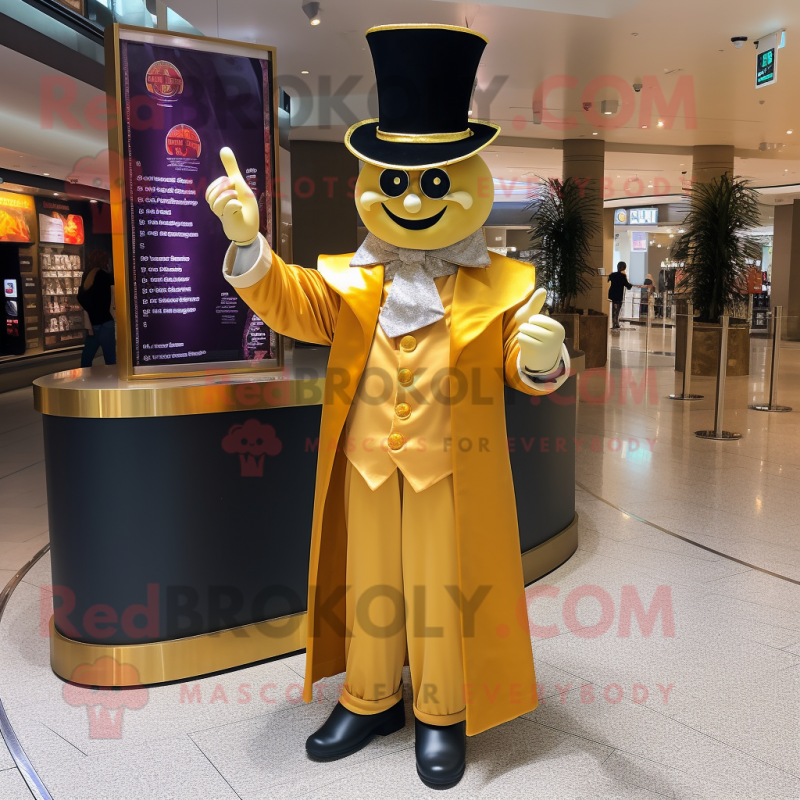 Gold Ring Master mascot costume character dressed with a Maxi Dress and Pocket squares Gold Ring Master mascot costume character dressed with a Maxi Dress and Pocket squares