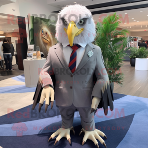 Gray Bald Eagle mascot costume character dressed with a Blazer and Earrings
