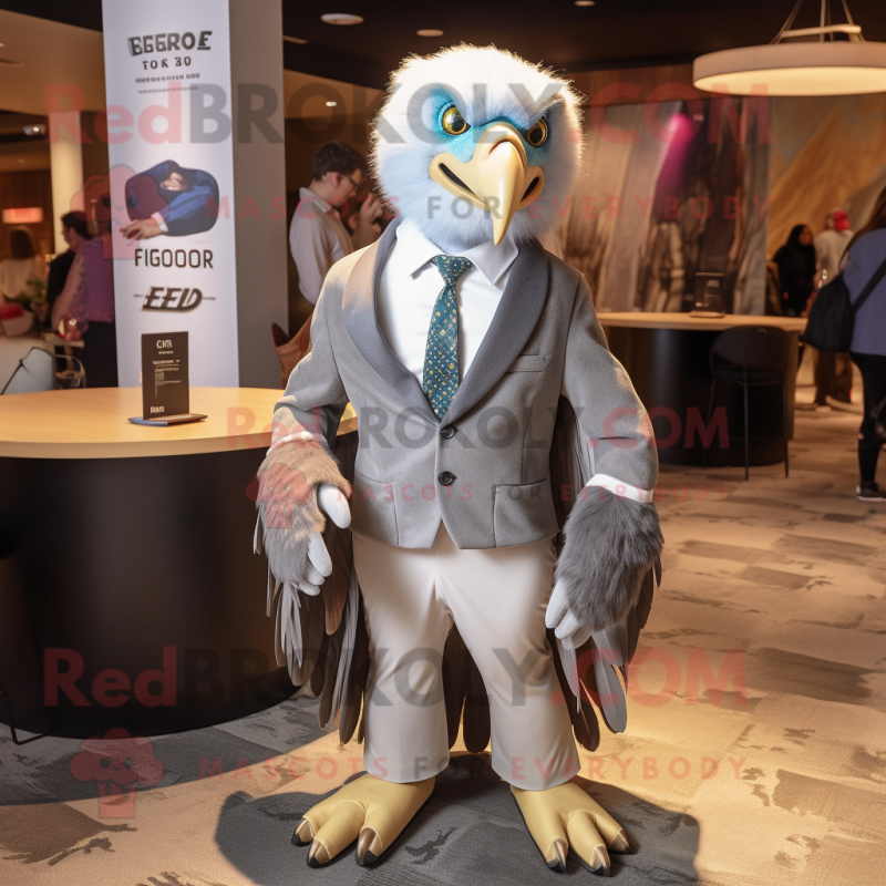 Gray Bald Eagle mascot costume character dressed with a Blazer and Earrings