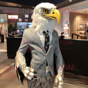 Gray Bald Eagle mascot costume character dressed with a Blazer and Earrings