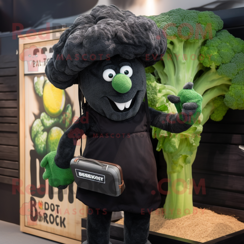 Black Broccoli mascot costume character dressed with a Henley Tee and Briefcases Black Broccoli mascot costume character dressed with a Henley Tee and Briefcases