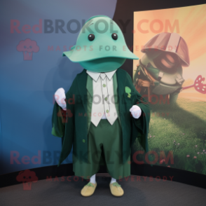 Forest Green Ray mascot costume character dressed with a Cardigan and Pocket squares