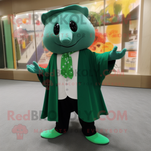 Forest Green Ray mascot costume character dressed with a Cardigan and Pocket squares