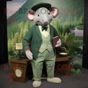 Forest Green Ray mascot costume character dressed with a Cardigan and Pocket squares