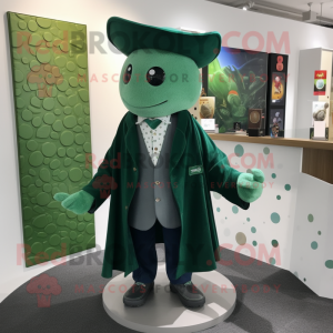 Forest Green Ray mascot costume character dressed with a Cardigan and Pocket squares