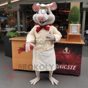 Beige Ratatouille mascot costume character dressed with a T-Shirt and Messenger bags