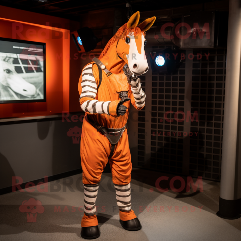 Rust Quagga mascot costume character dressed with a Jumpsuit and Belts