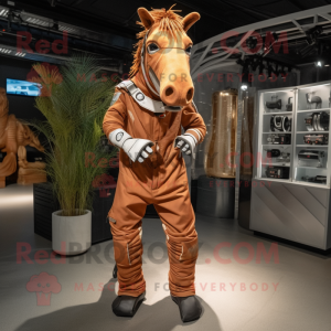 Rust Quagga mascot costume character dressed with a Jumpsuit and Belts