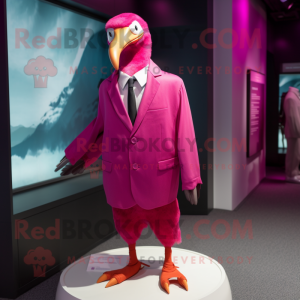 Magenta Albatross mascot costume character dressed with a Sheath Dress and Tie pins