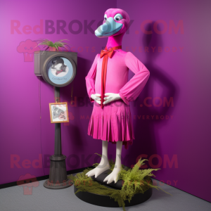 Magenta Albatross mascot costume character dressed with a Sheath Dress and Tie pins
