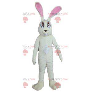 Mascote coelho grande branco e rosa muito engraçado -