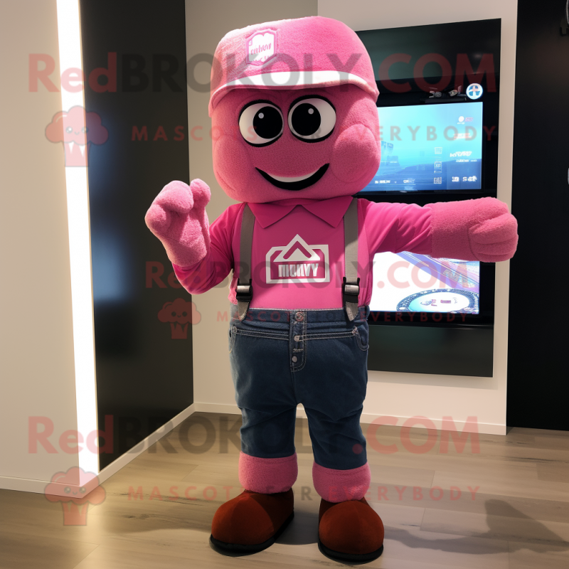 Pink Alliance mascot costume character dressed with a Bootcut Jeans and Mittens Pink Alliance mascot costume character dressed with a Bootcut Jeans and Mittens
