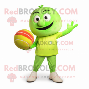 Lime Green Juggle mascot costume character dressed with a Blouse and Ties