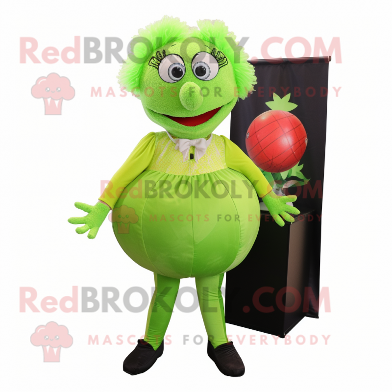 Lime Green Juggle mascot costume character dressed with a Blouse and Ties Lime Green Juggle mascot costume character dressed with a Blouse and Ties