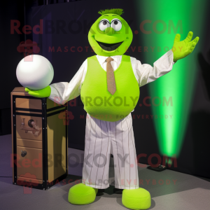 Lime Green Juggle mascot costume character dressed with a Blouse and Ties