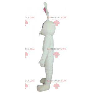 Mascote coelho grande branco e rosa muito engraçado -