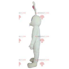 Mascote coelho grande branco e rosa muito engraçado -