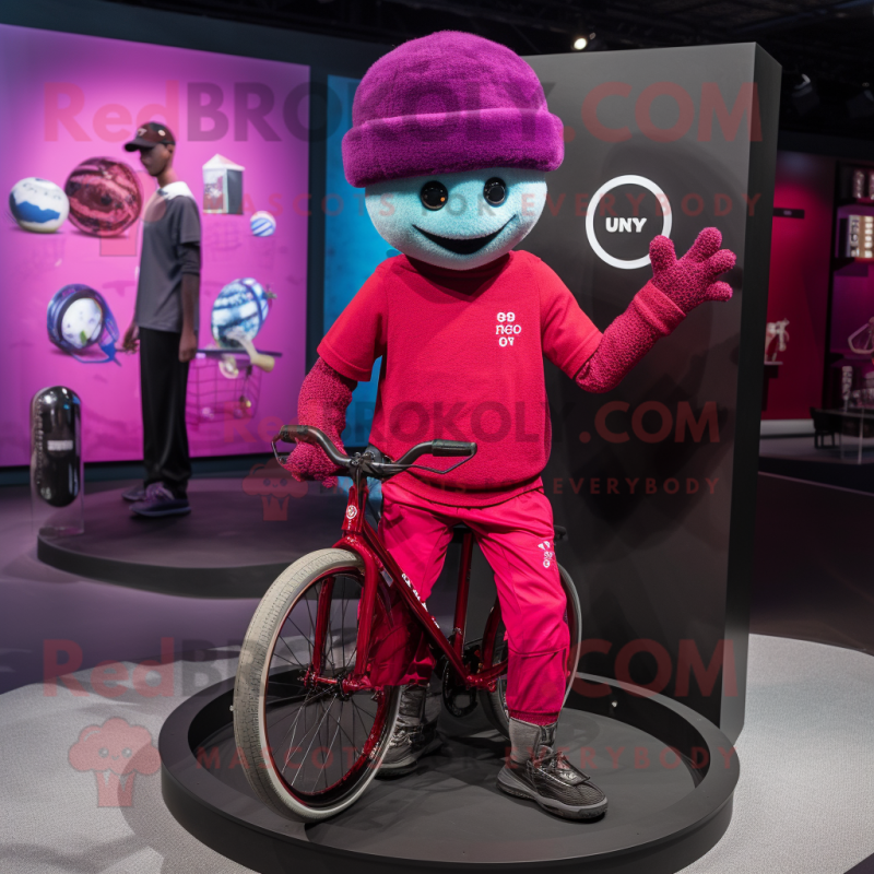 Magenta Unicyclist mascot costume character dressed with a Polo Tee and Beanies Magenta Unicyclist mascot costume character dressed with a Polo Tee and Beanies