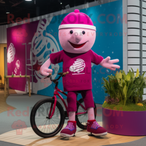 Magenta Unicyclist mascot costume character dressed with a Polo Tee and Beanies