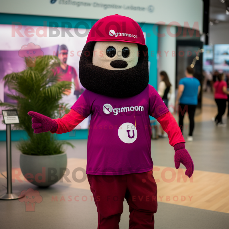 Magenta Unicyclist mascot costume character dressed with a Polo Tee and Beanies Magenta Unicyclist mascot costume character dressed with a Polo Tee and Beanies