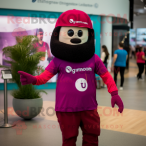 Magenta Unicyclist mascot costume character dressed with a Polo Tee and Beanies