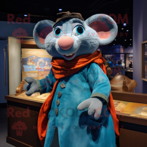 Sky Blue Ratatouille mascot costume character dressed with a Culottes and Shawls