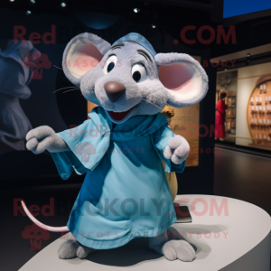 Sky Blue Ratatouille mascot costume character dressed with a Culottes and Shawls