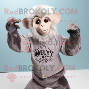 Gray Capuchin Monkey mascot costume character dressed with a Henley Shirt and Mittens