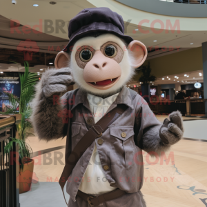 Gray Capuchin Monkey mascot costume character dressed with a Henley Shirt and Mittens