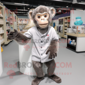 Gray Capuchin Monkey mascot costume character dressed with a Henley Shirt and Mittens