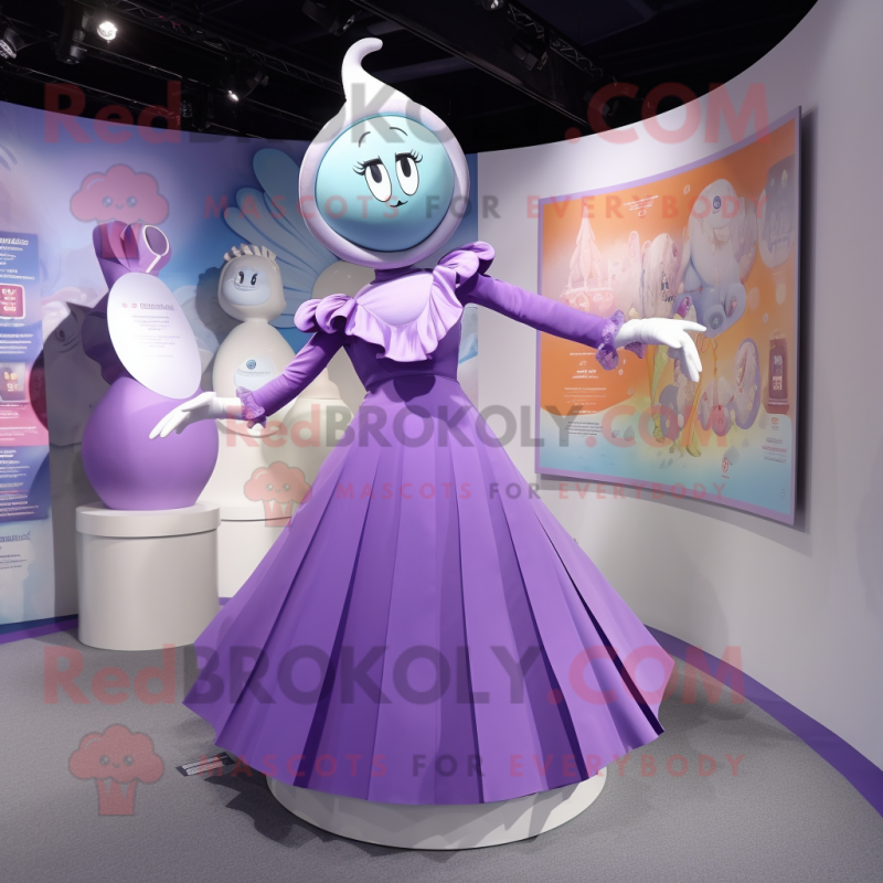 Lavender Contortionist mascot costume character dressed with a A-Line Dress and Cummerbunds Lavender Contortionist mascot costume character dressed with a A-Line Dress and Cummerbunds