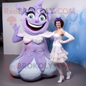 Lavender Contortionist mascot costume character dressed with a A-Line Dress and Cummerbunds