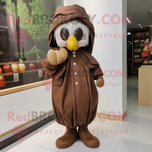 Brown Apple mascot costume character dressed with a Coat and Headbands