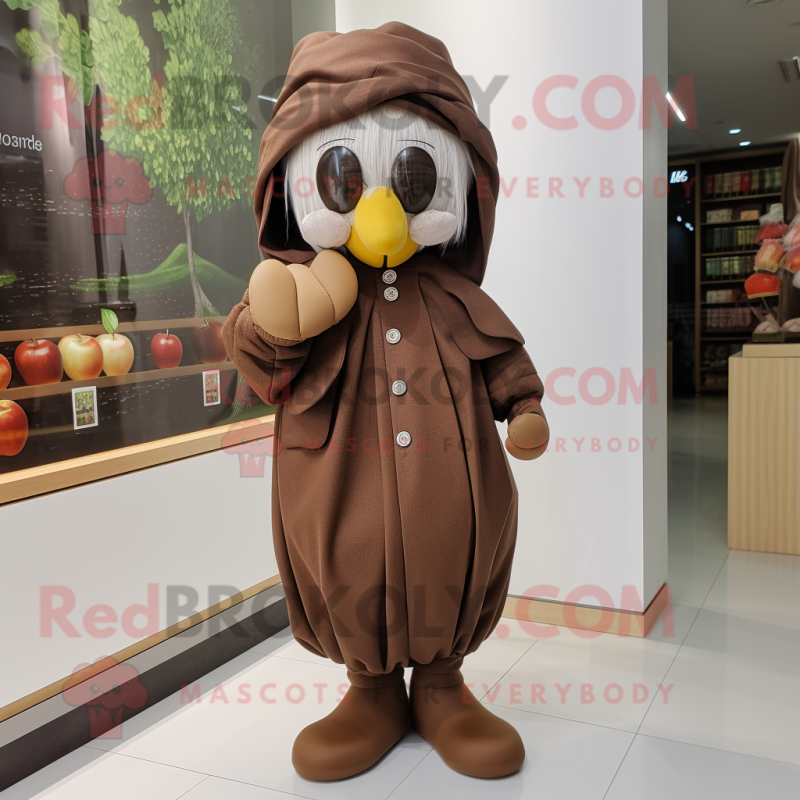 Brown Apple mascot costume character dressed with a Coat and Headbands Brown Apple mascot costume character dressed with a Coat and Headbands