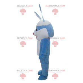 Mascotte gigante di coniglio blu e bianco con grandi orecchie -