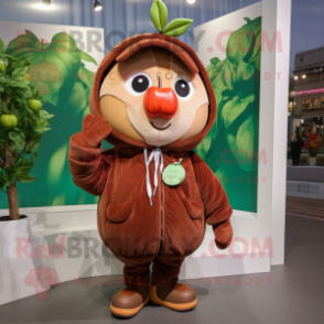 Brown Apple mascot costume character dressed with a Coat and Headbands