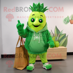 Green Pineapple mascot costume character dressed with a Sweatshirt and Tote bags
