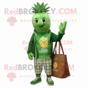 Green Pineapple mascot costume character dressed with a Sweatshirt and Tote bags