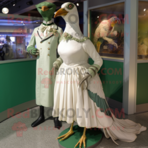 Green Passenger Pigeon mascot costume character dressed with a Wedding Dress and Anklets